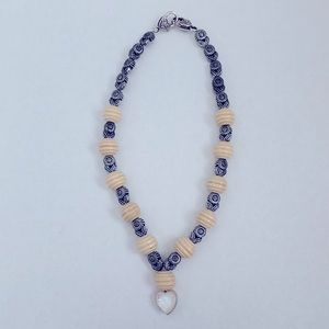 Short Wooden Bead natural Acrylic Mix Necklace for women.